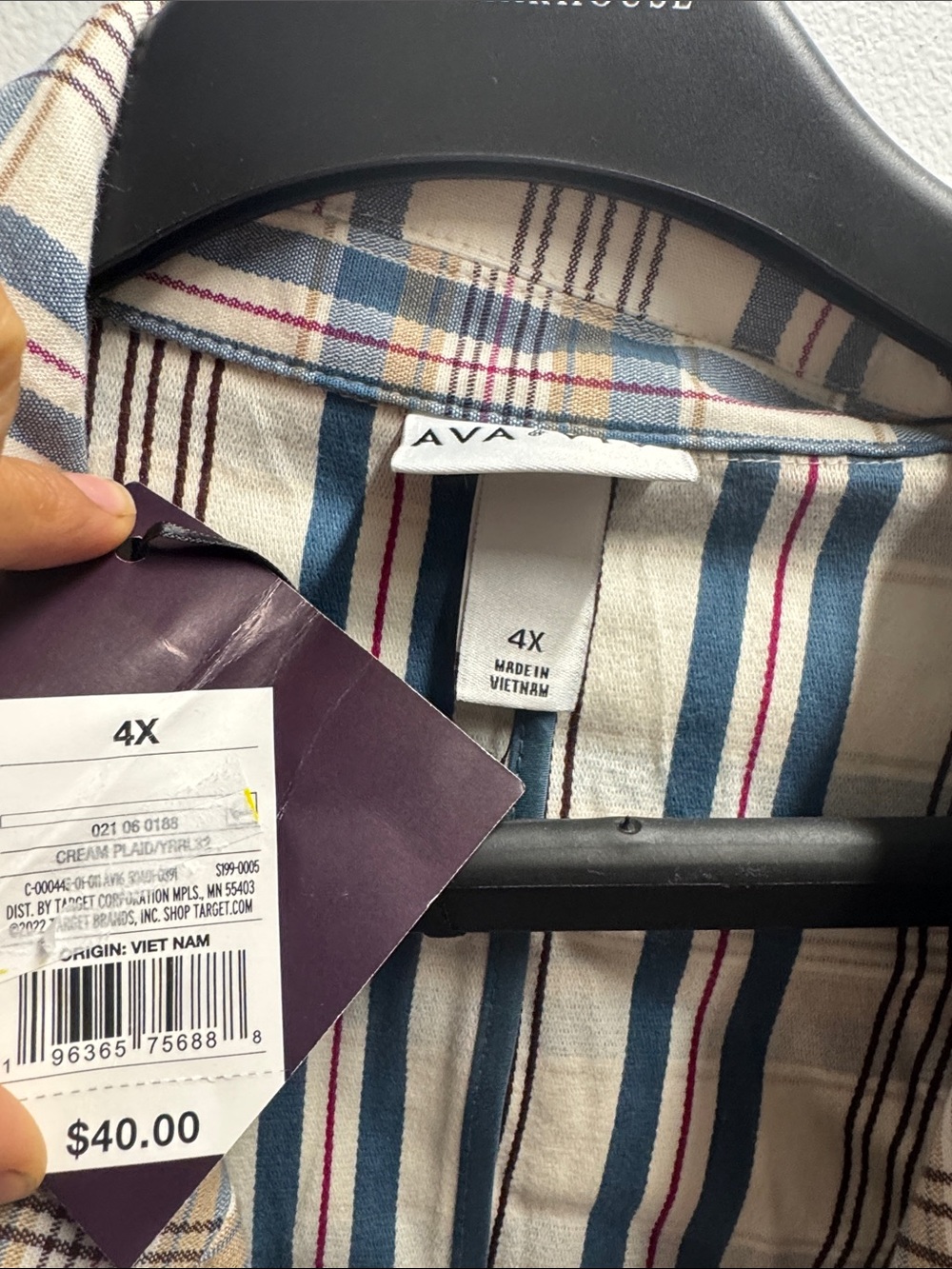 Plus Size Plaid Pants and jacket set - Cream & Blue - Picture 2 of 8